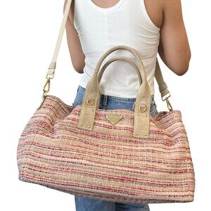 PRADA Vintage Logo Tweed 2way Tote Bag Crossbody Bag Multicolor Pink [106336]